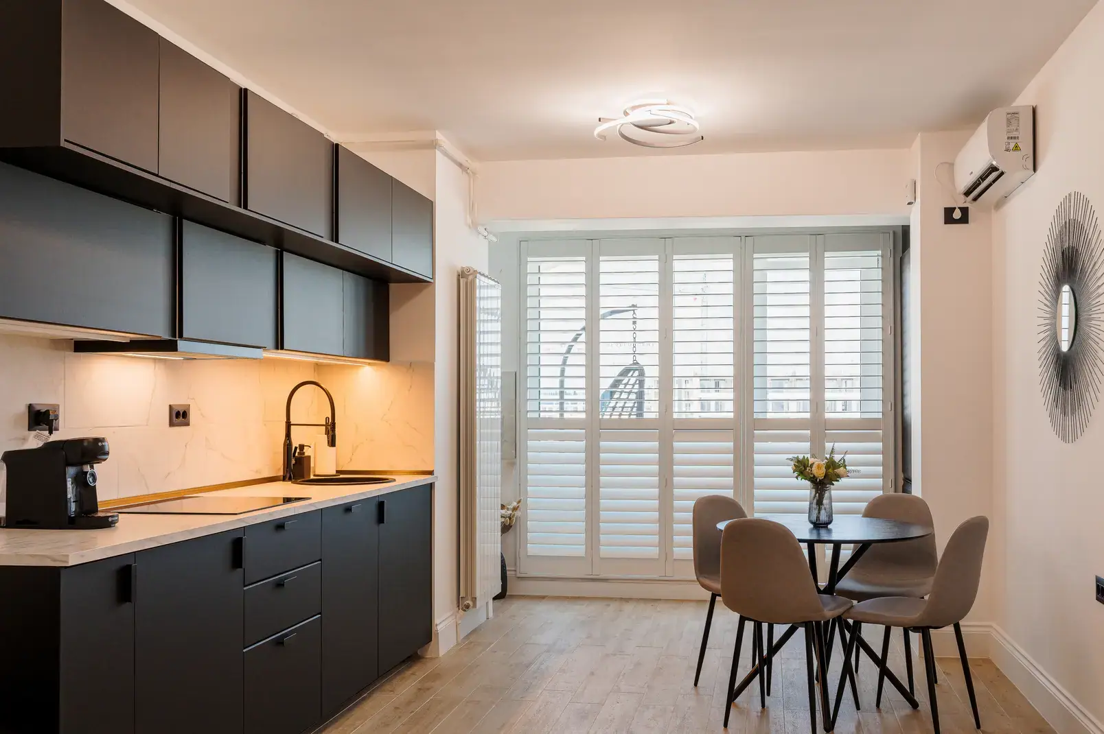 Full Height shutters in a modern kitchen